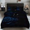 3pcs Black Cat and Blue Rose Pattern Printed Bedding Set, 1*duvet Cover+2*pillowcase, Suitable for King Bed for All Seasons