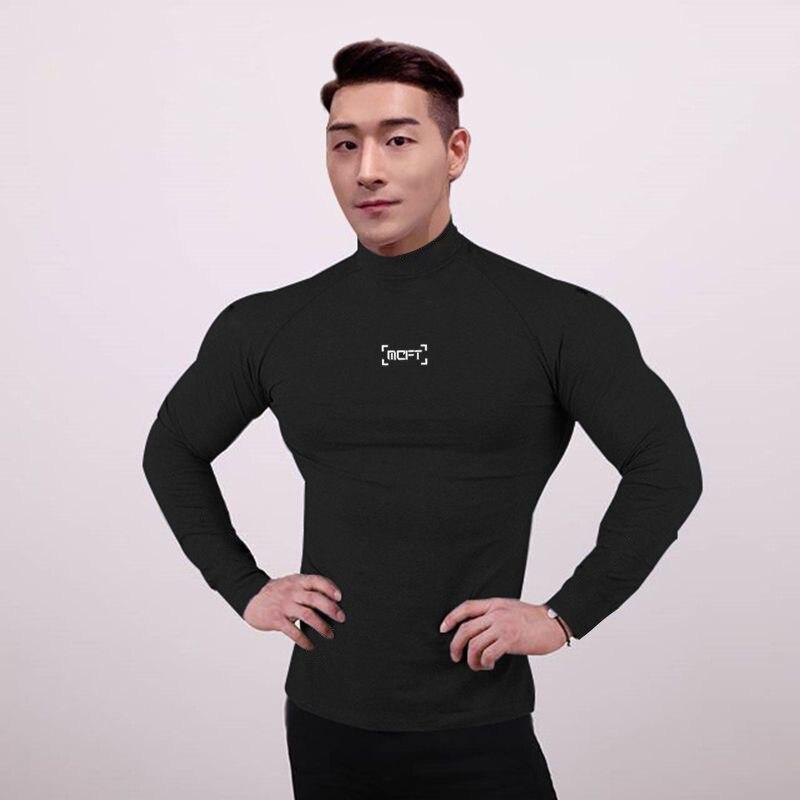 Muscleguys Весенне-осенняя новая мужская простая футболка с высоким воротом и длинными рукавами, облегающий свитер для бега для фитнеса