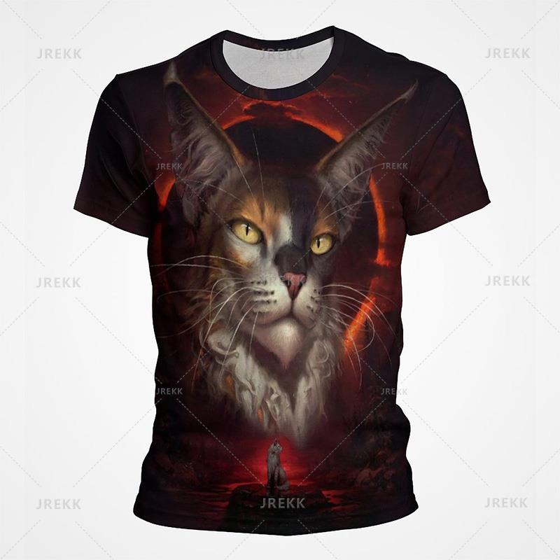 Летняя мужская и женская футболка с милым рисунком кота, 3D-принт, футболка для мужчин, круглый вырез, забавный принт для животных, большой размер, топ, пуловер