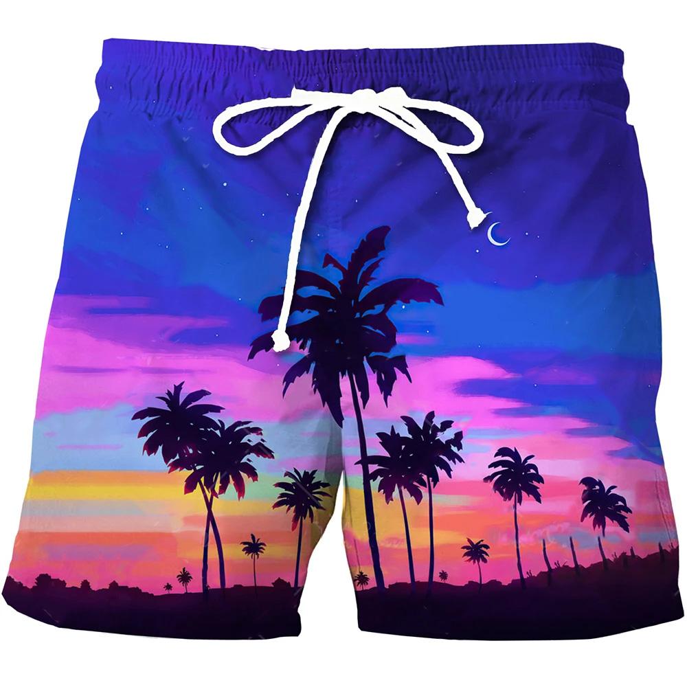 Мужские повседневные шорты, пляжные Гавайские повседневные спортивные шорты, шорты с 3D принтом и натуральными растениями, модные мужские дышащие шорты на шнурке