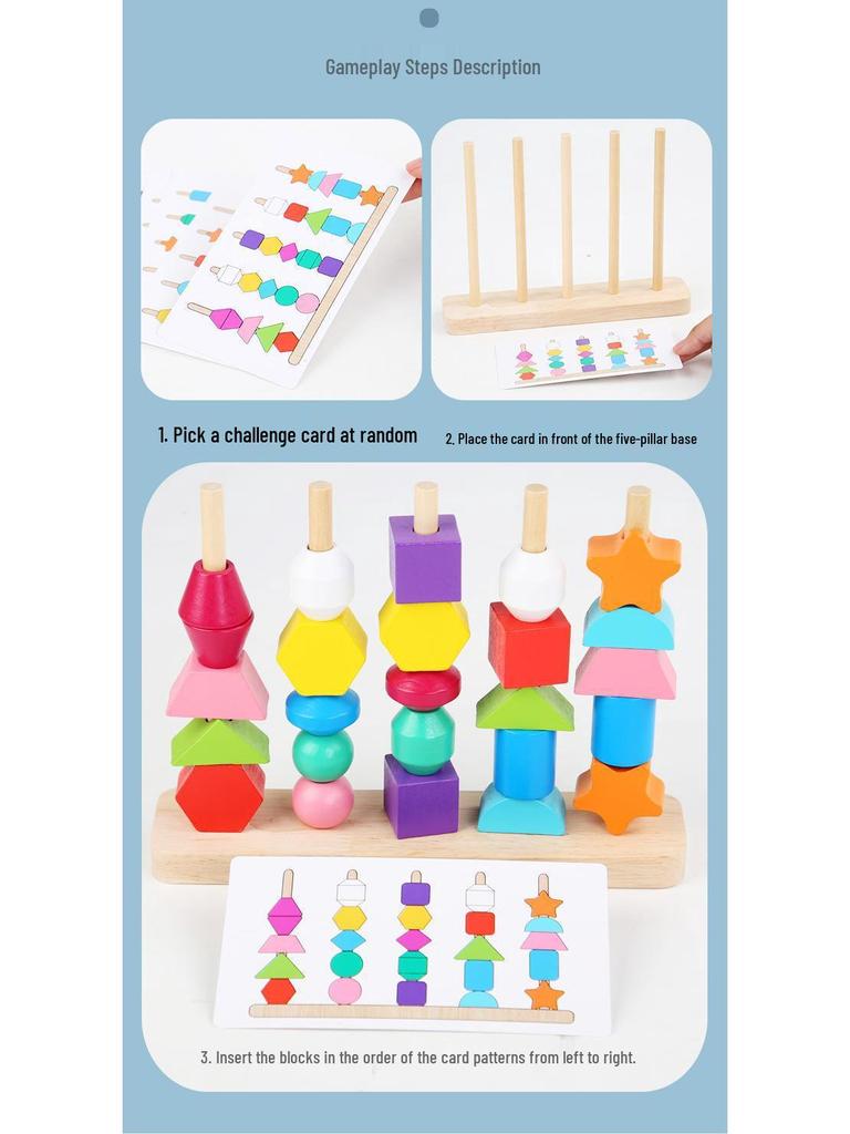 Wooden Toddler Beading Toy with Colorful Stacking Blocks