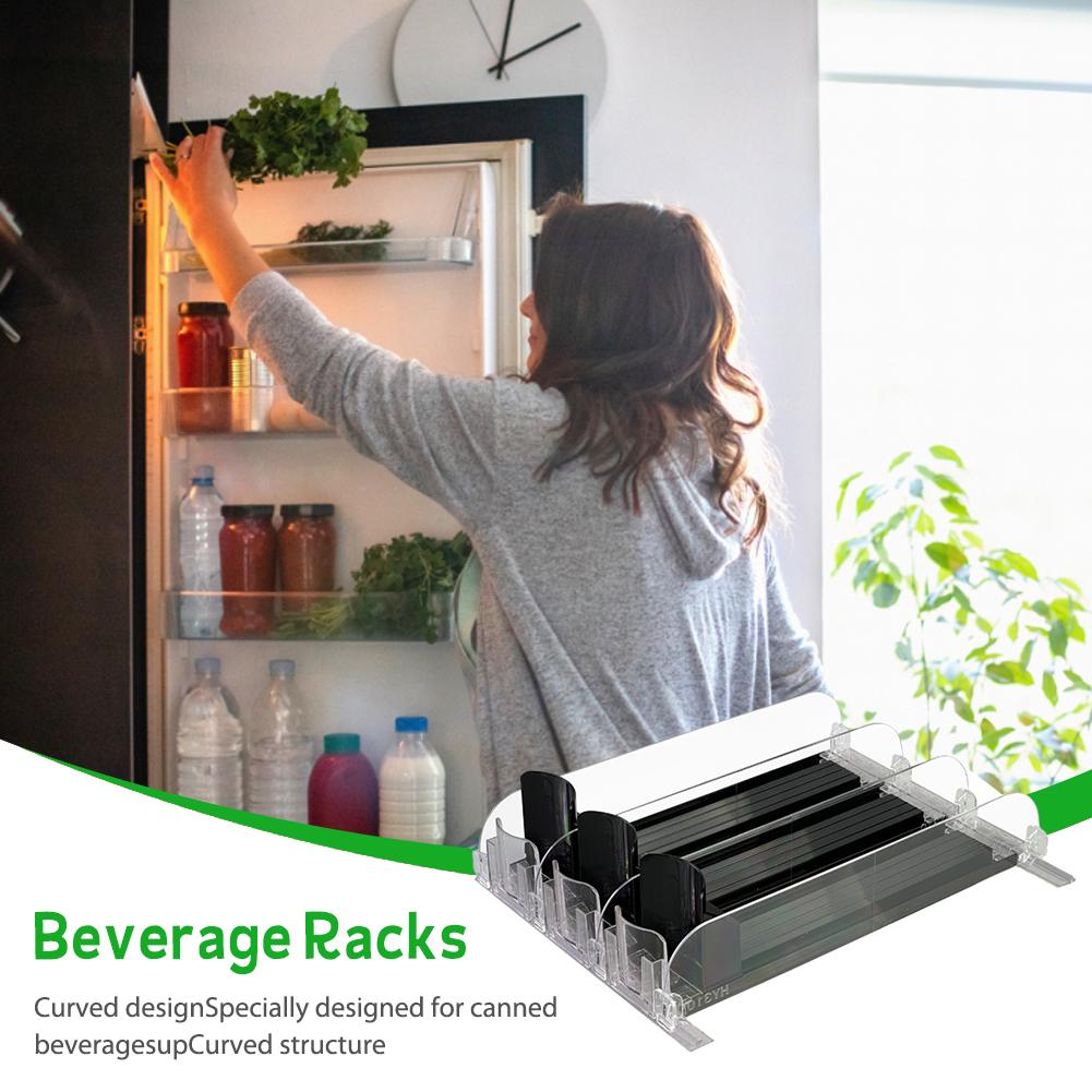 Drink Organizer Dispenser Spring Push Beverage Rack Adjustable Width Auto Beer Pusher Holder E-shaped Glide for Kitchen Fridge