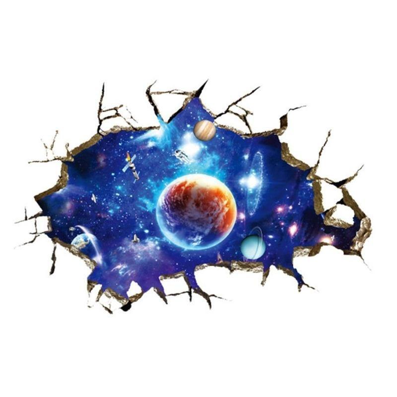 Новый 1 шт. 3D стерео сломанная стена пространство планета стикер на стену спальня гостиная украшение потолка паста