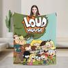 L-Loud Houses Family Cartoon Plush Throw Blanket For Couch Chair Sofa Bed Airplane Travel Flannel Bedspread Bed Cover