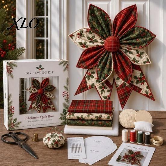 Holiday Wreath Making Supplies Large Patchwork DIY Sewing Kit, Quilted Fabric Craft Set, Diy Kit for Beginners Handmade Rustic Door Decoration