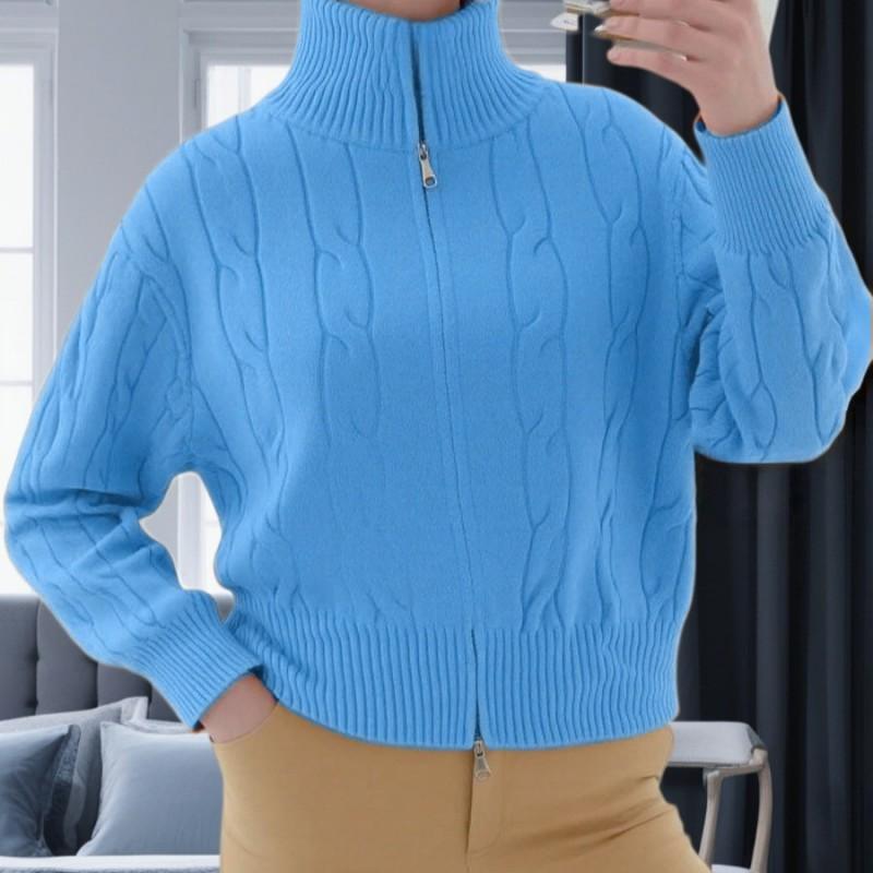 Womens Casual Knit Cardigan With Dual Zippers Loose Fit Chunky Cable Sweater Jacket Winter 2026
