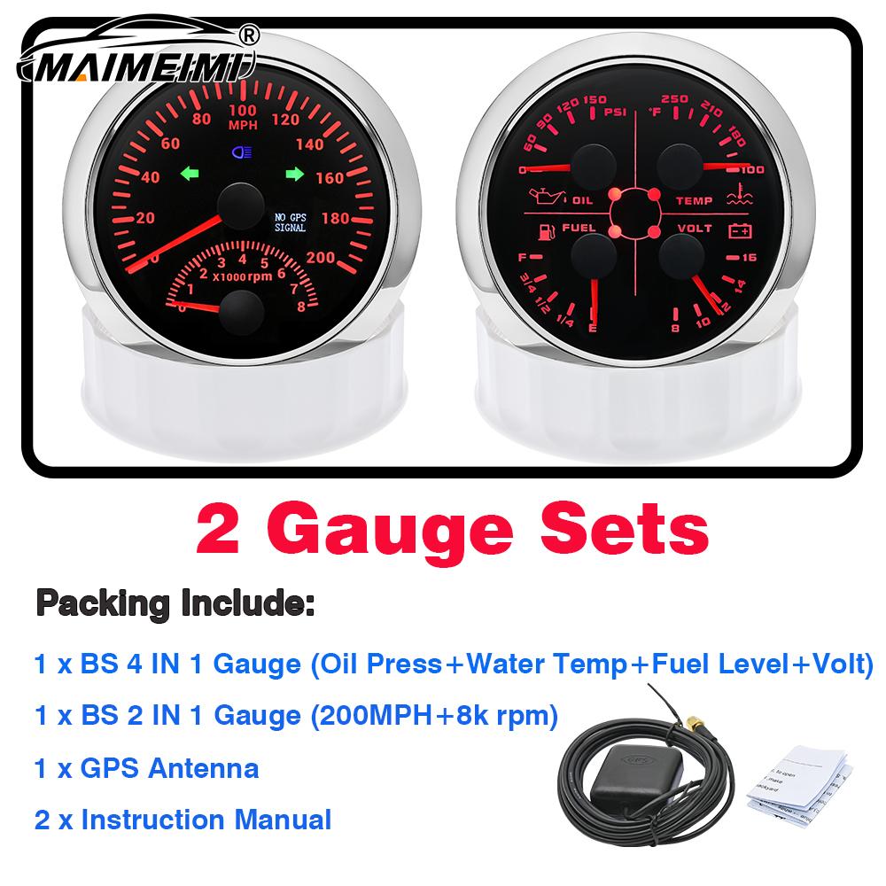 4 in 1 Multi-functional Gauge Meter Car Boat 2 IN 1 85mm GPS Speedometer for Truck Boat 7 Colors Backlight 2 Gauge Set 0-10Bar