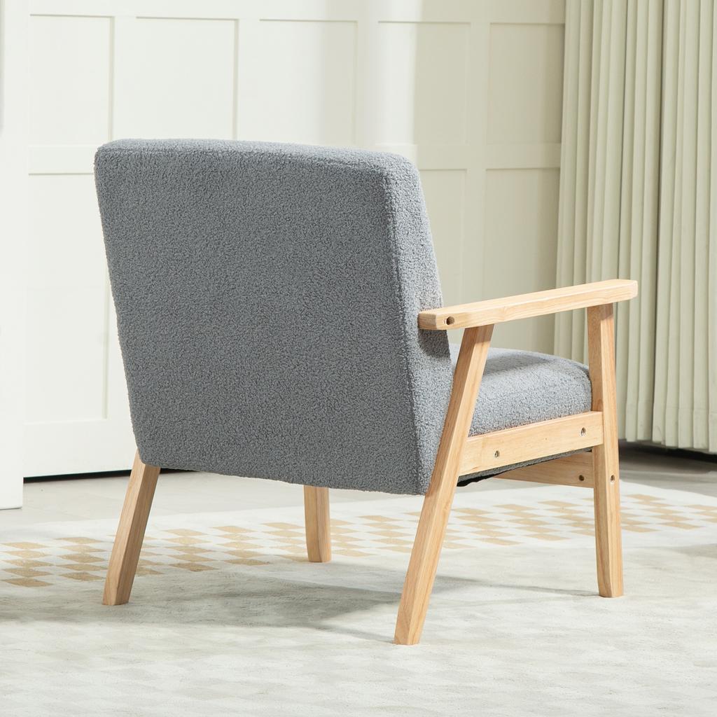Modern Armchair, Cashmere Upholstered Sofa with Solid Wood Legs and Wide Seat, Accent Chair for Living Room Bedroom Office, Grey