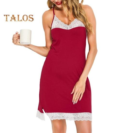 Женская кружевная ночная рубашка на тонких бретельках с V-образным вырезом, пижама, сорочка, платье для сна, летняя мягкая ночная рубашка