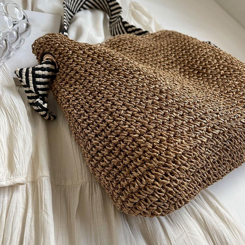 Big Capacity Straw Beach Bag Vintage Handmade Woven Shoulder Bag Raffia Rattan Handbag Bohemian Summer Vacation Crossbody Bags