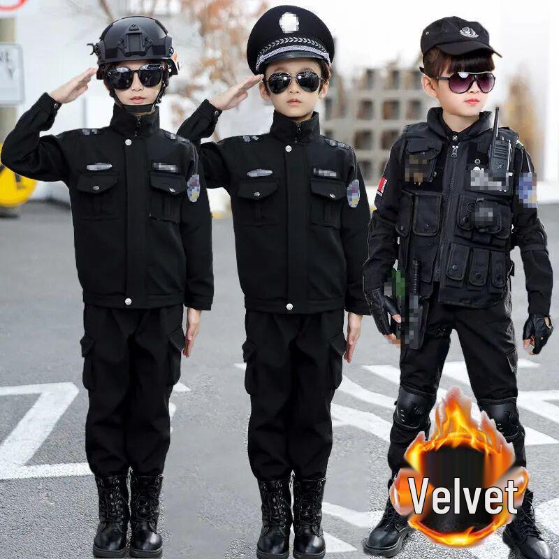 Детский полицейский костюм - Зимний бархатный наряд для выступлений для мальчиков и девочек в детском саду