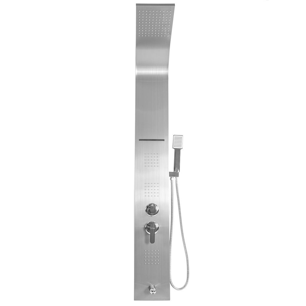 Shower panel with hydromassage, faucet, shower column, rain shower