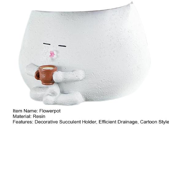 Face Planter Resin Cartoon Coffee Drinker Flower Pot Sitting Figure Succulent Planter with Drainage Hole for Indoor Outdoor Potted Plants