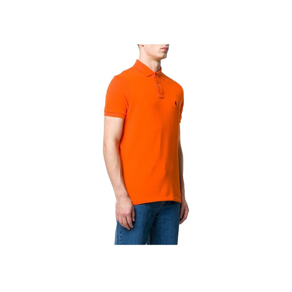 Polo Ralph Lauren SS22 Однотонная рубашка поло с коротким рукавом и вышитым логотипом, мужская рубашка, оранжевый цвет 710782592-024