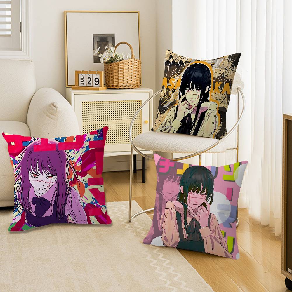 Amine Girl Mitaka Asa Chainsaw Man Cushion Cover Polyester Sofa Cushions Decorative Throw Pillows Home Decoration Pillowcover