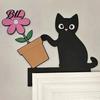 Unique Door Frame Decoration Wooden Cartoon Cat Pendant, Cute Black Corner Funny Topper Decoration, Decorative Wall Sticker for Photo Frames
