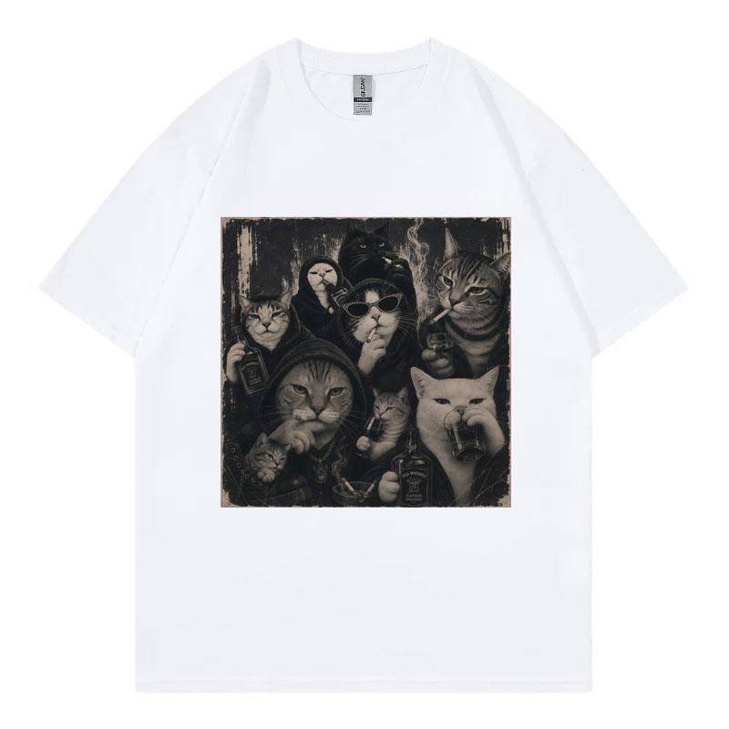 Funny Gangster Cat Meme Graphic T Shirts Unisex Unisex Fashion Vintage Short Sleeve TShirts Summer Casual Loose 100Cotton TShirt