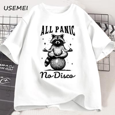Ретро Смешной Енот Вся Паника Никакой Дискотеки Футболка 90-х Винтажная Футболка Футболка с Коротким Рукавом Летняя Одежда Оверсайз Топы Харадзюку