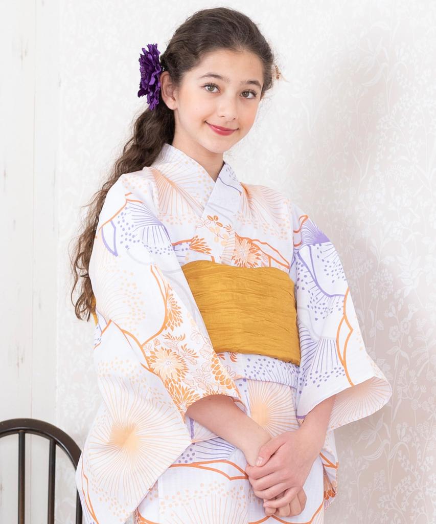 Комплект юката для девочек Junior Retro C Change Weave, комплект из 2 предметов Heiko Girls Hanaso [KYOETSU] (Юката, Оби) (130см, 3. Мияби)