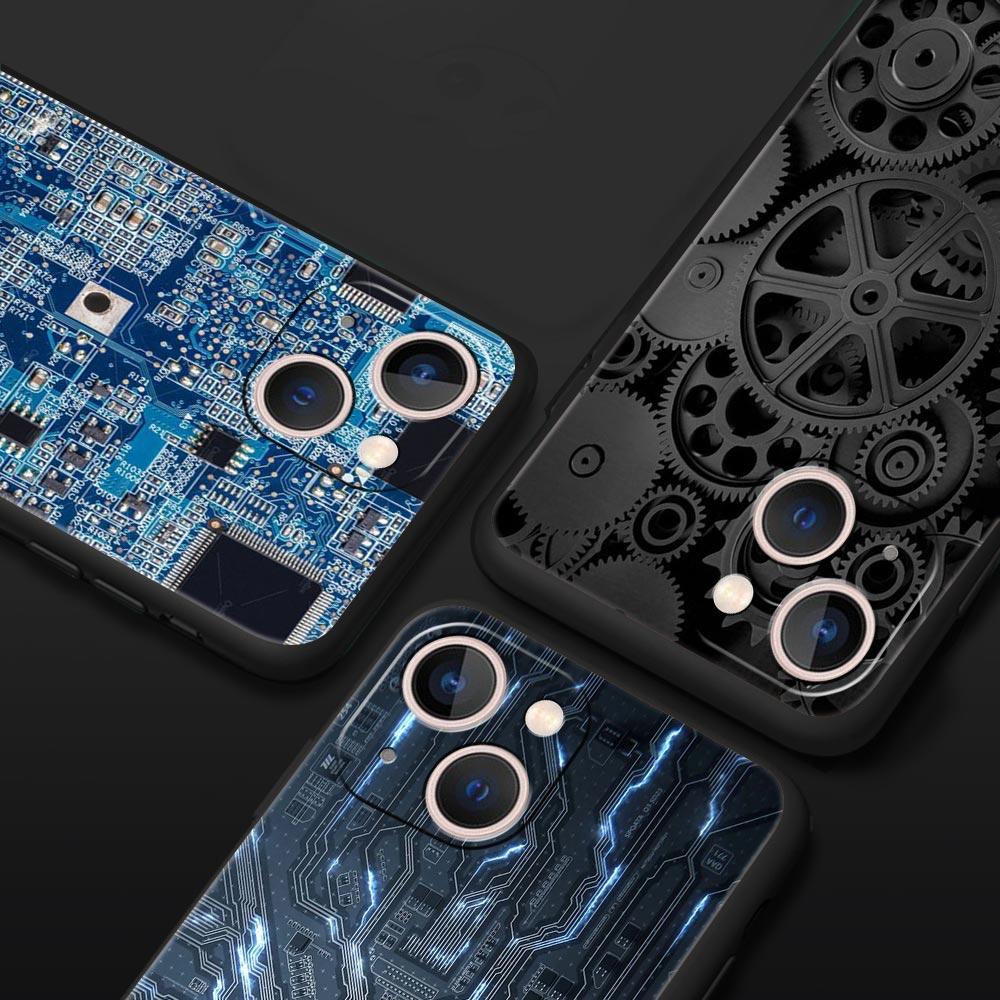 Luxury Phone Case For iPhone 11 12 13 15 14 Pro Max X XR XS 7 8 Plus SE 2020 Soft Cover Funda Inside Motherboard Circuit Board