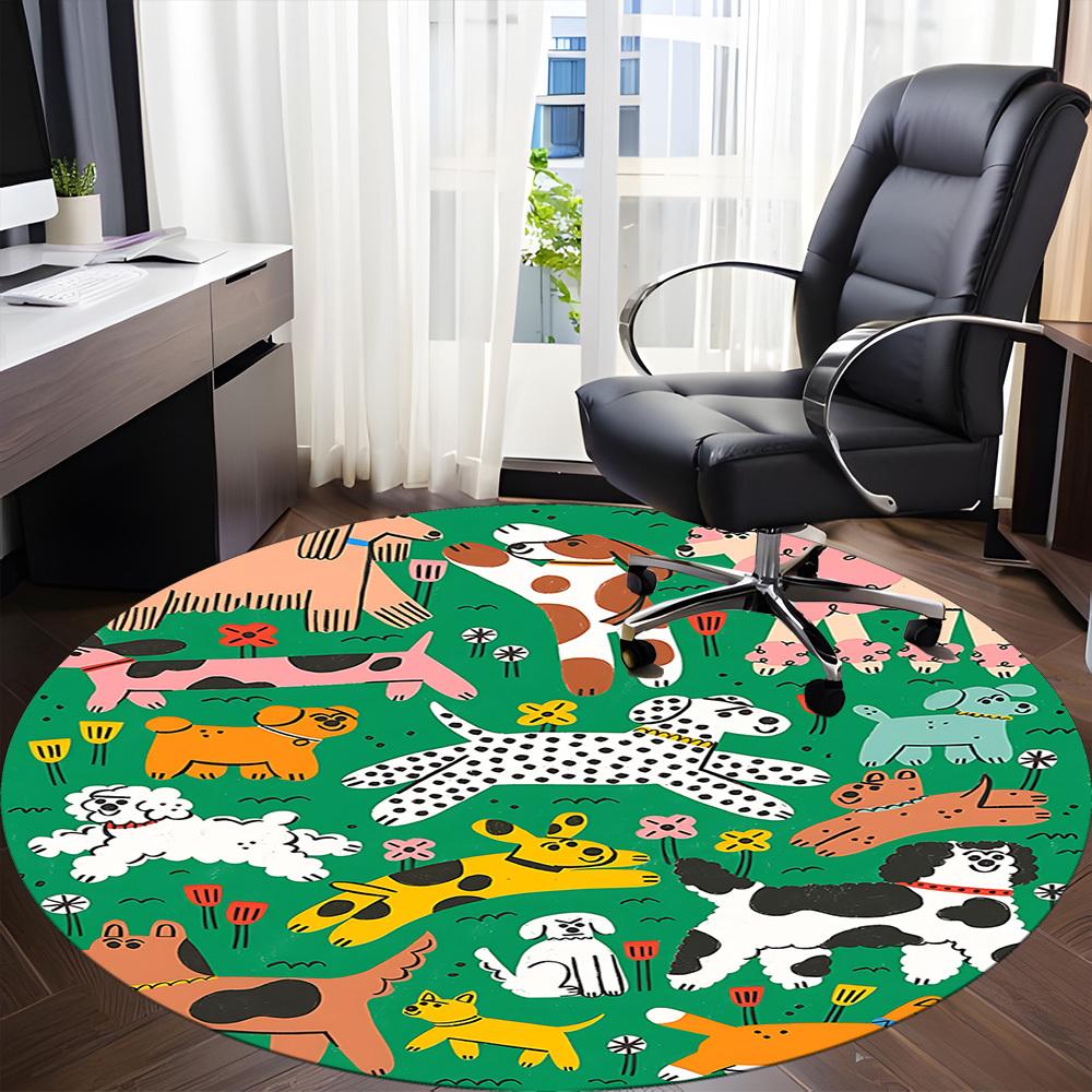 1PC Dogs Garden Office Round Area Rug, Indoor Mat Suitable For Office, Under Office Chairs Bedroom Living Room Home Decor, Room Decos051