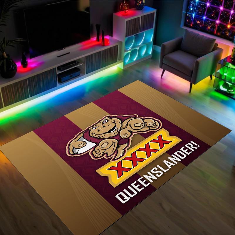 Queensland Maroons Design Crystal Velvet Carpet Cozy Non?Slip Printed Rug For Bedroom Living Room Entrance