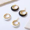 Retro Unique Circle Black and White Oil Drop Earrings Simple Real Gold Electroplated Earrings Jewelry