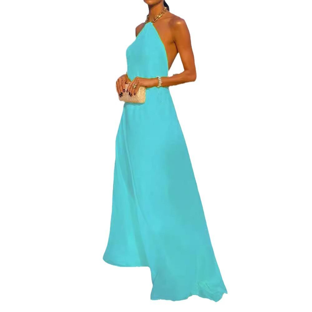 IHUASU Летнее сексуальное однотонное платье с бретелькой на шее, открытой спиной и длиной до пола