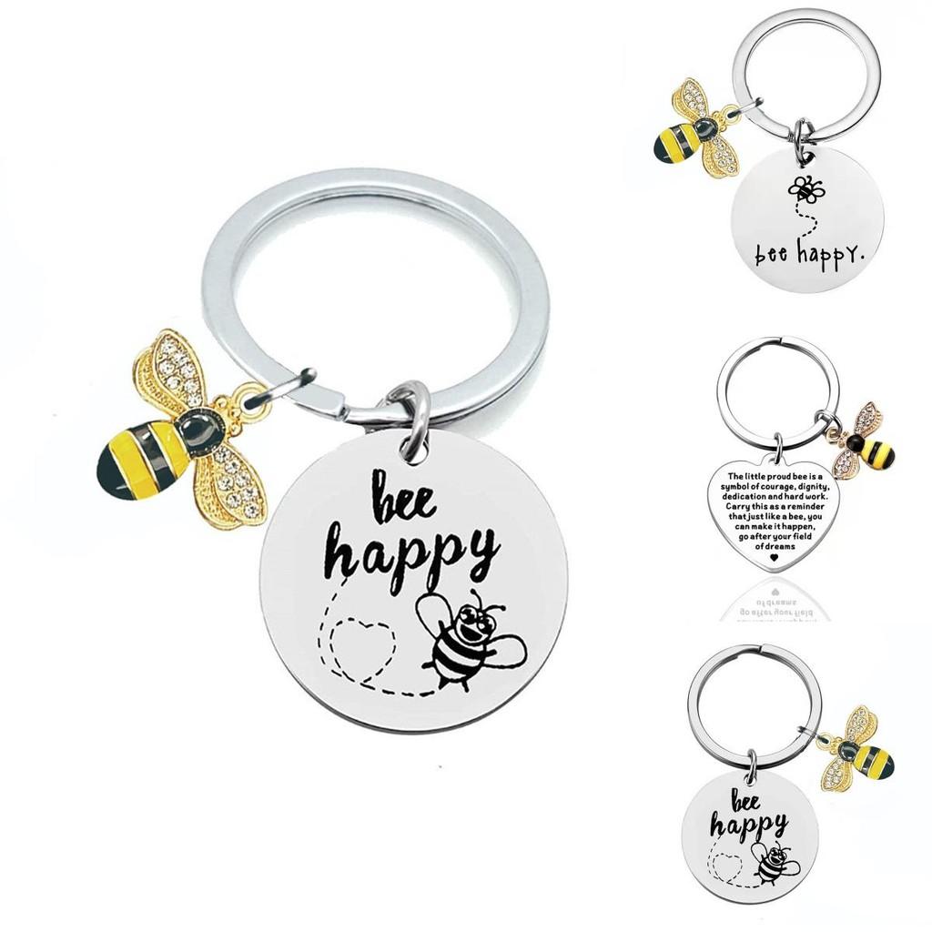 Modern Minimalist Bee Happy Keyring Durable Keychain Ideal For Celebrations And Events