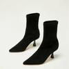 Fashion Winter New Fine Heel Cotton Boots Women's Pointed Suede Sleeve Anti-slip Wear-resistant Short Tube Slim Boots
