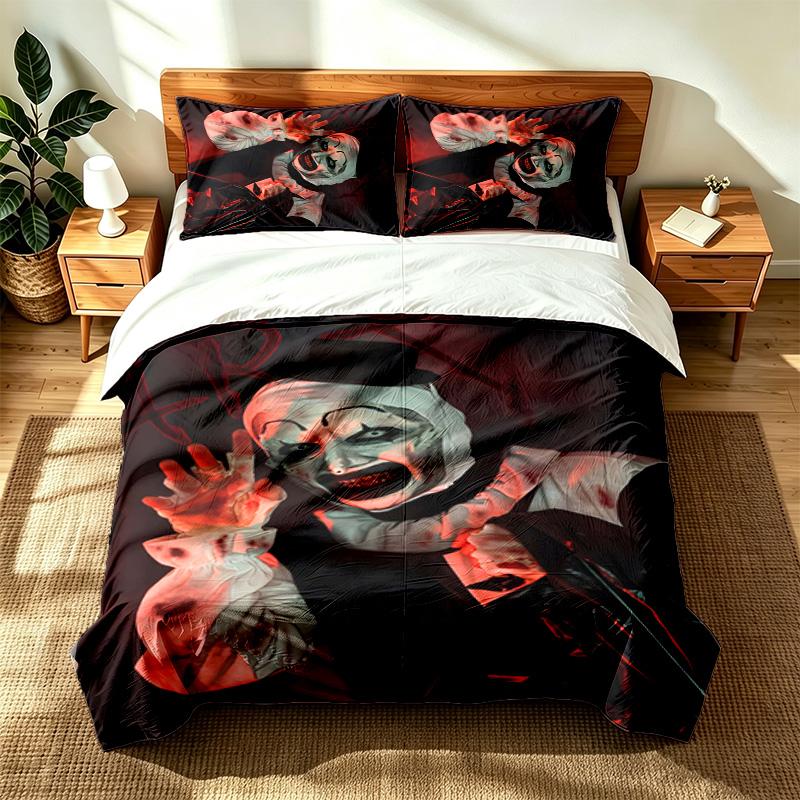 Terrifier (1) 3pc set suitable for master bedrooms soft and comfortable an ideal gift for family and friends Includes one duvet cover and two pillowca