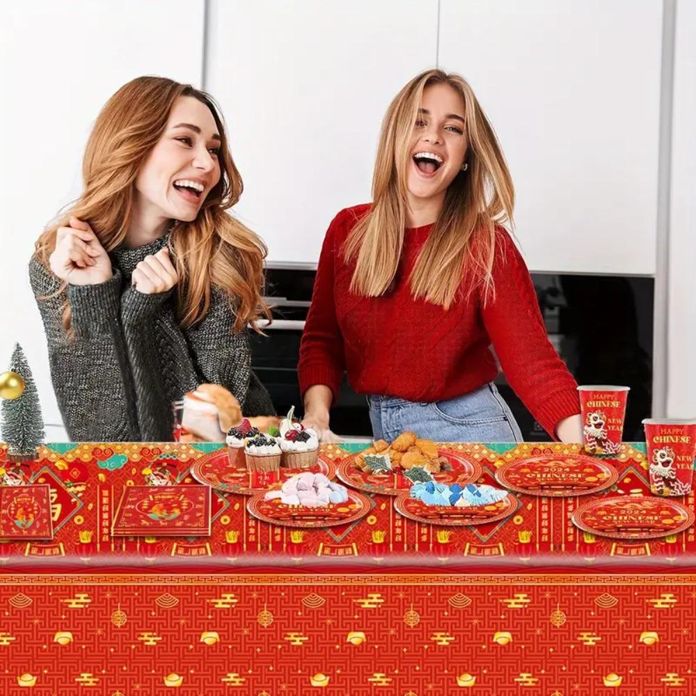 Serves 12 Paper Disposable Tableware Set Plates Cups Napkins Tablecloth Year of The Dragon