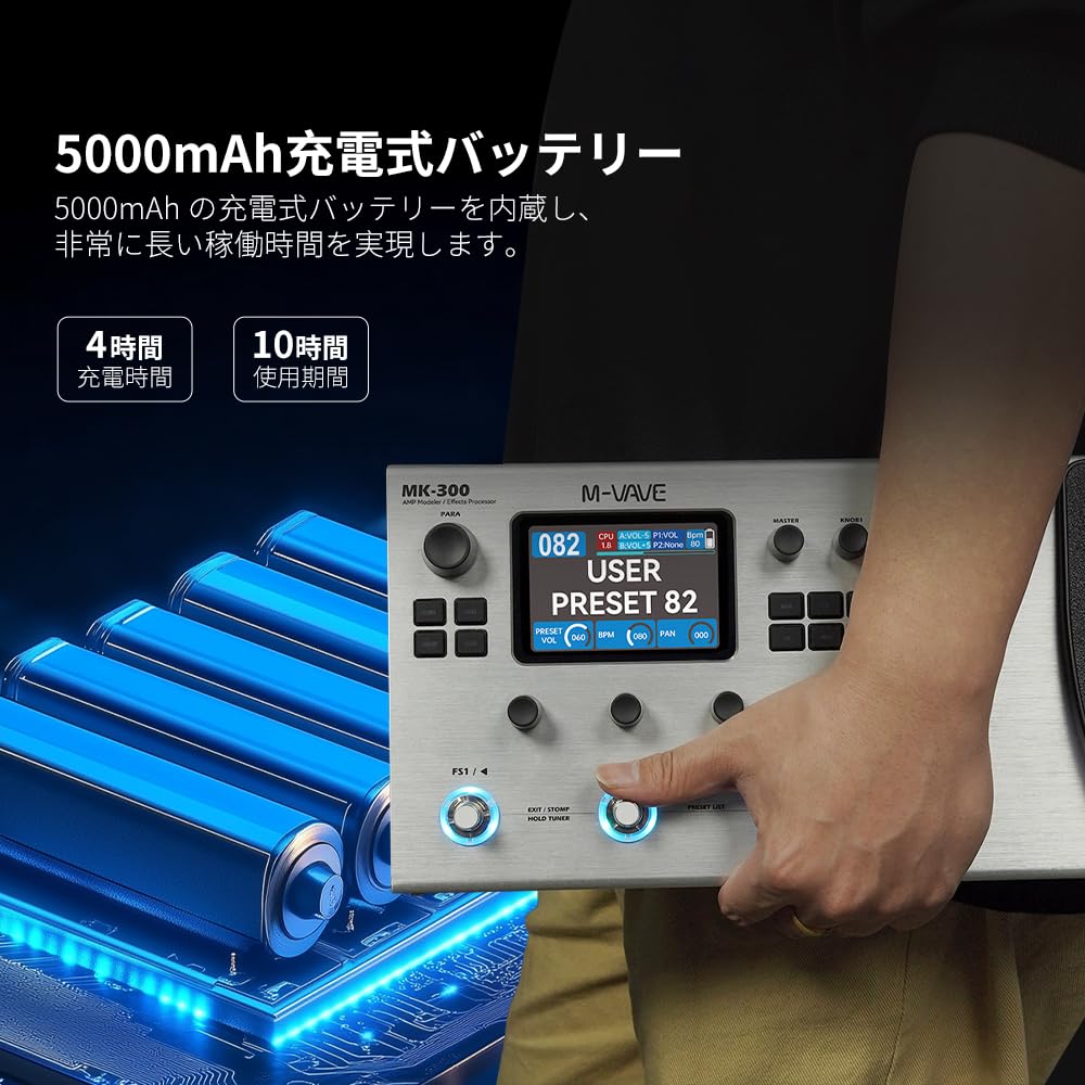 Педаль мультиэффектов M-VAVE MK-300 (Включает японское цифровое руководство) 320 эффектов, 40 эффектов овердрайва, дисторшна и фузза, 120 эффектов усилителя, 100