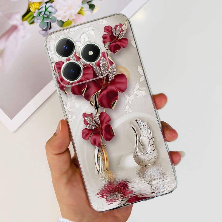 Для Realme C63 4G 2024 Чехол RMX3939 Чехол Милое Сердце Любви Мягкий Прозрачный Силиконовый Защитные Чехлы Для Realme C61 4G C 61 C 63 Funda