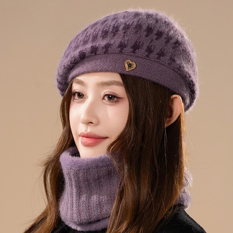 Women's Knitted Beret Cap Polyester Fiber, Hand Washable, Elastic, Woven, Featherless, Warm Winter Beanie Hat