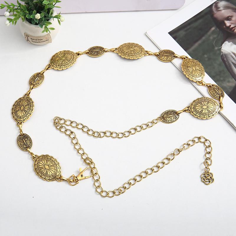 Ретро-стиль Женская металлическая цепочка на талию Регулируемый декоративный круглый резной ремень-цепочка Аксессуары высокого стиля