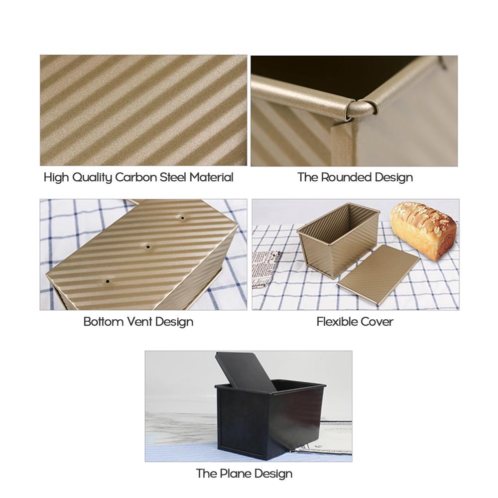Rectangle Toast Case Bread Mould Superior Carbon Steel Non-Stick Coating Ripple Bake Bread Mould