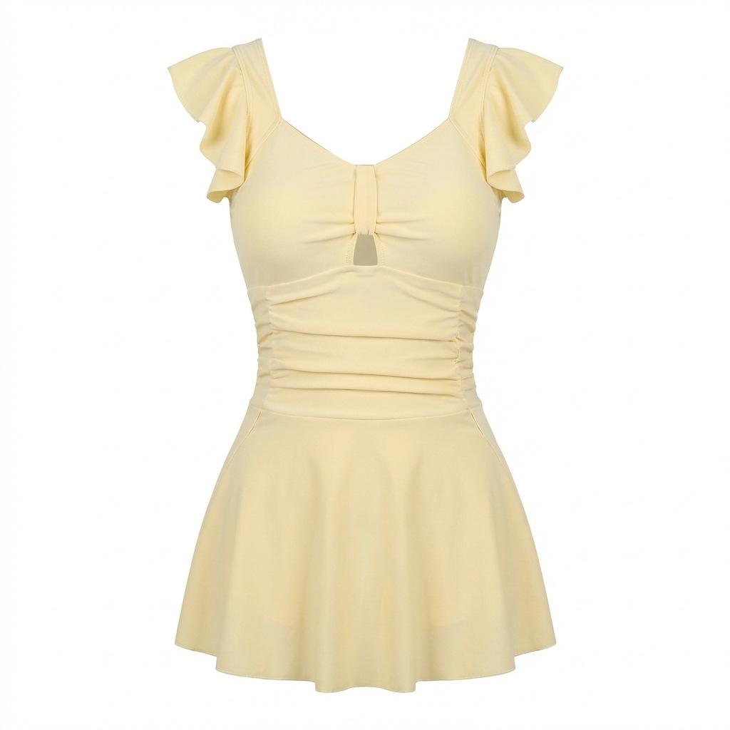 1011 senior one-piece swimsuit for women, thin and belly-covered conservative skirt-style vacation soaking in hot spring, pure desire hot spring women