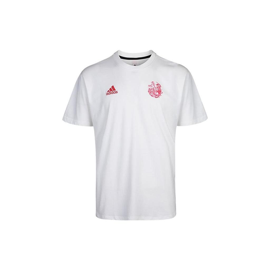 adidas Вышитый логотип с круглым вырезом Спортивная футболка для мужчин Топы белого цвета GK3443
