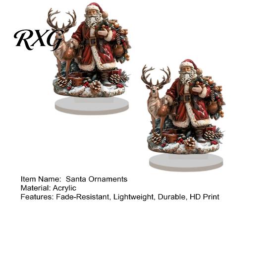 Holiday Room Decor for Entrance Christmas Reindeer Santa Tabletop Ornament, 2D Acrylic Indoor Winter Ornaments Fireplace Living Bedroom Home