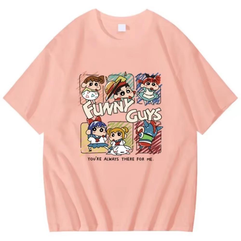 Летняя новинка 2025 года Футболка с коротким рукавом с принтом Crayon Shin Chan Женская свободная модная уличная свободная студенческая футболка Y2K Женская футболка