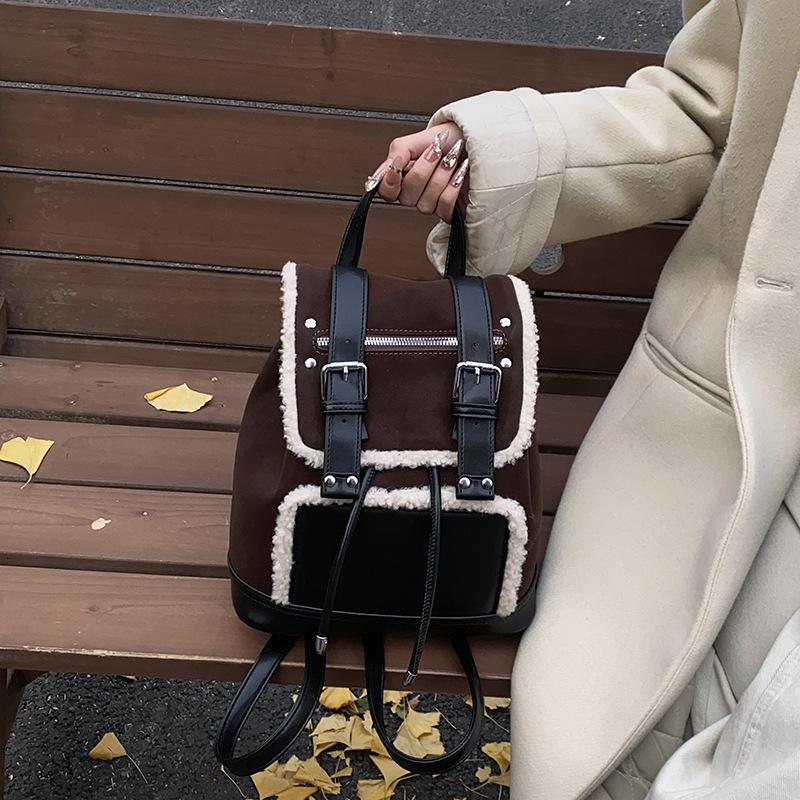 Осенне-зимний ретро матовый рюкзак на кулиске женский новый рюкзак из овечьей шерсти с текстурой внахлестку, портативный
