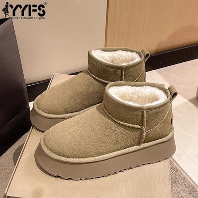 Женские зимние ботинки Толстая подошва Короткие голенища Универсальные Толстый флис Противоскользящая подошва Теплые хлопковые ботинки