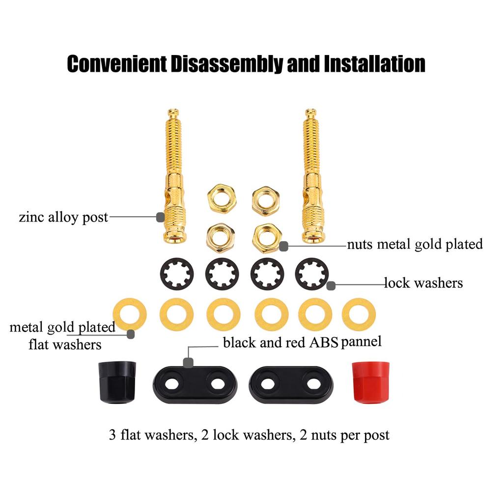 EIGHTNOO Gold Speaker Red Banana Plug Compatible Terminals, & Black, 2-Gang, 4-Piece Set,