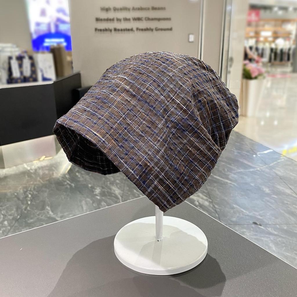 Европейский и корейский клетчатый головной платок: Стиль Пустоши, Свободная Мешковатая Шапка-Бини для Большого Обхвата Головы, Модная Горячая Девушка Бандана-Шляпа.