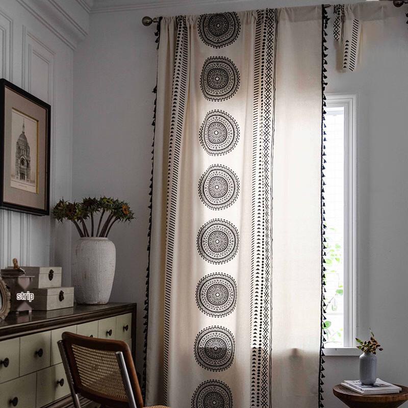 Штора Jing Ga с принтом мандалы, полузатемняющая, на штангу, цвет получерный
