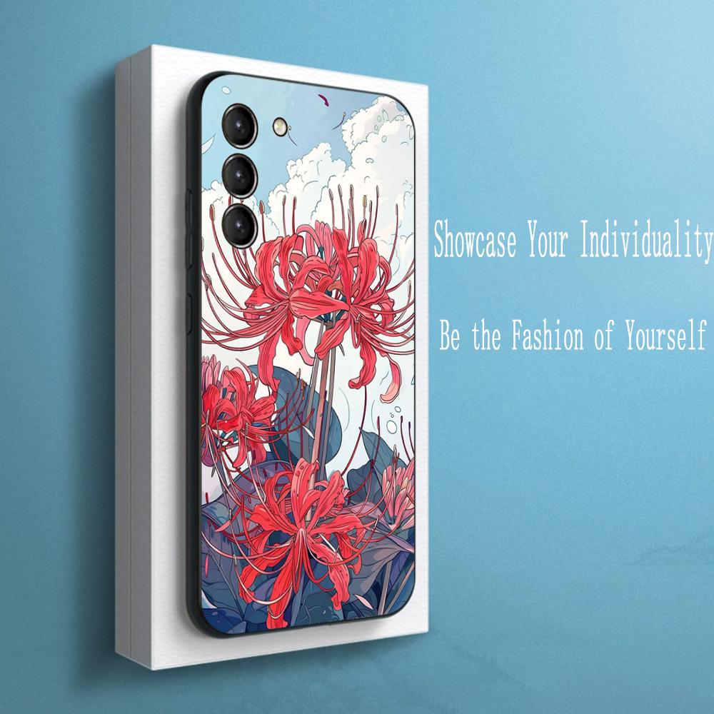 Японское искусство Красный лилейник узор Чехол для телефона Для Samsung Galaxy S26 S25 S24 S23 S22 S21 Plus Ultra Note20 Мягкий Черный