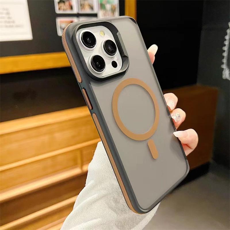 Магнитный чехол для iPhone 16 Pro Max с креативным держателем для объектива, двухцветный дизайн, защита от падений