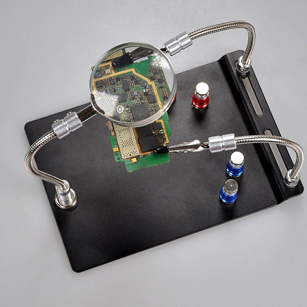 PCB Magnifier Magnetic Circuit Board Clip LED Magnifying Lamp 2 Arms Helping 360°Degree Flipping with Magnifying