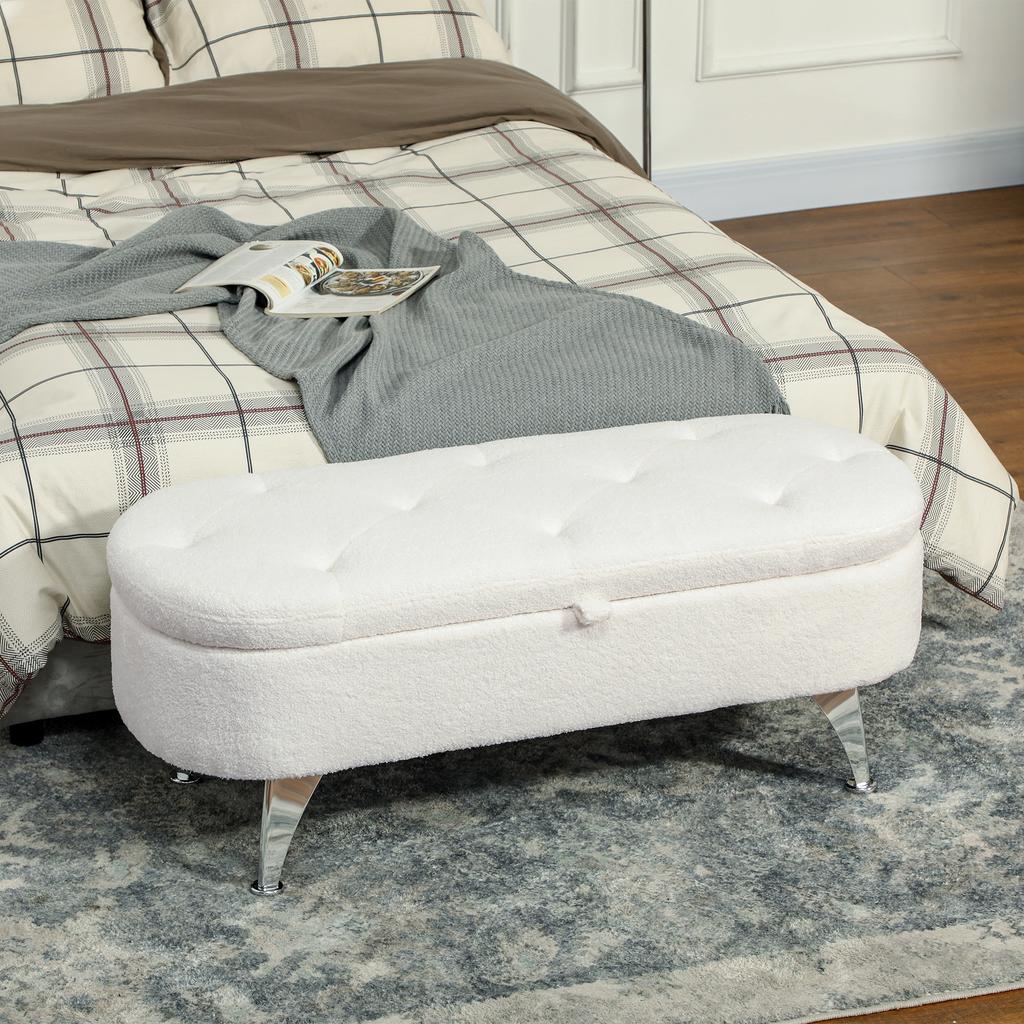 Bench with Storage, Lid and Metal Legs for Living Room, Bedroom, Hallway, White
